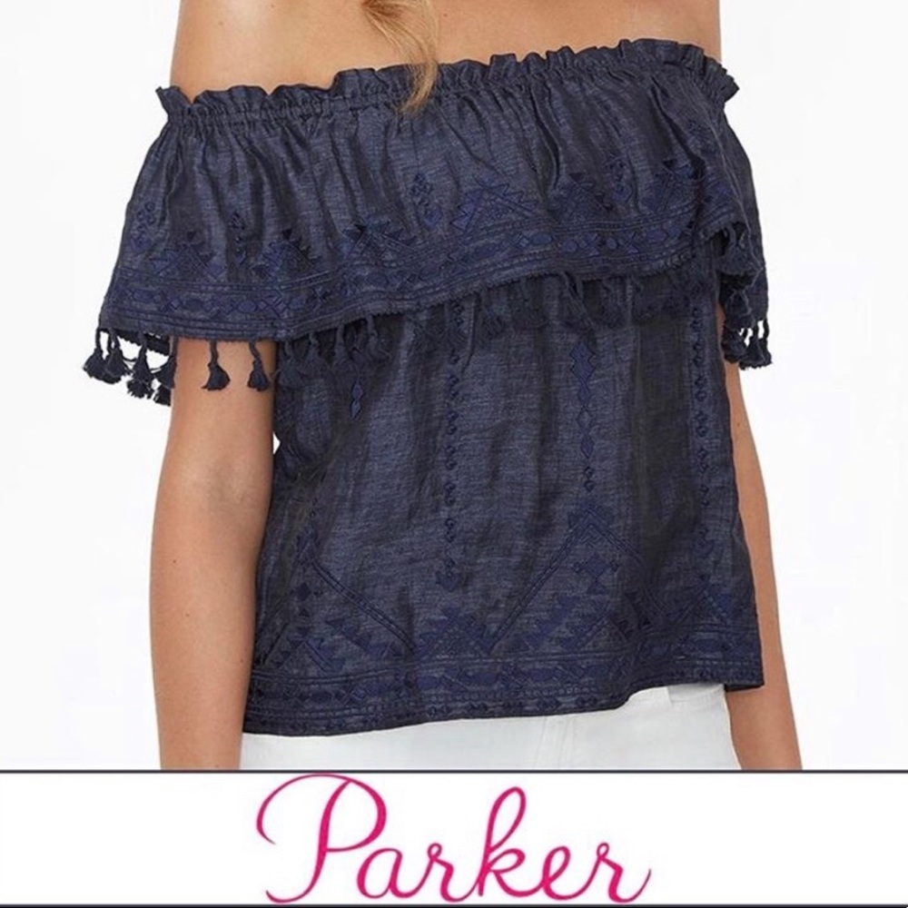 Parker Denim Off the Shoulder Ruffle Top Size Medium